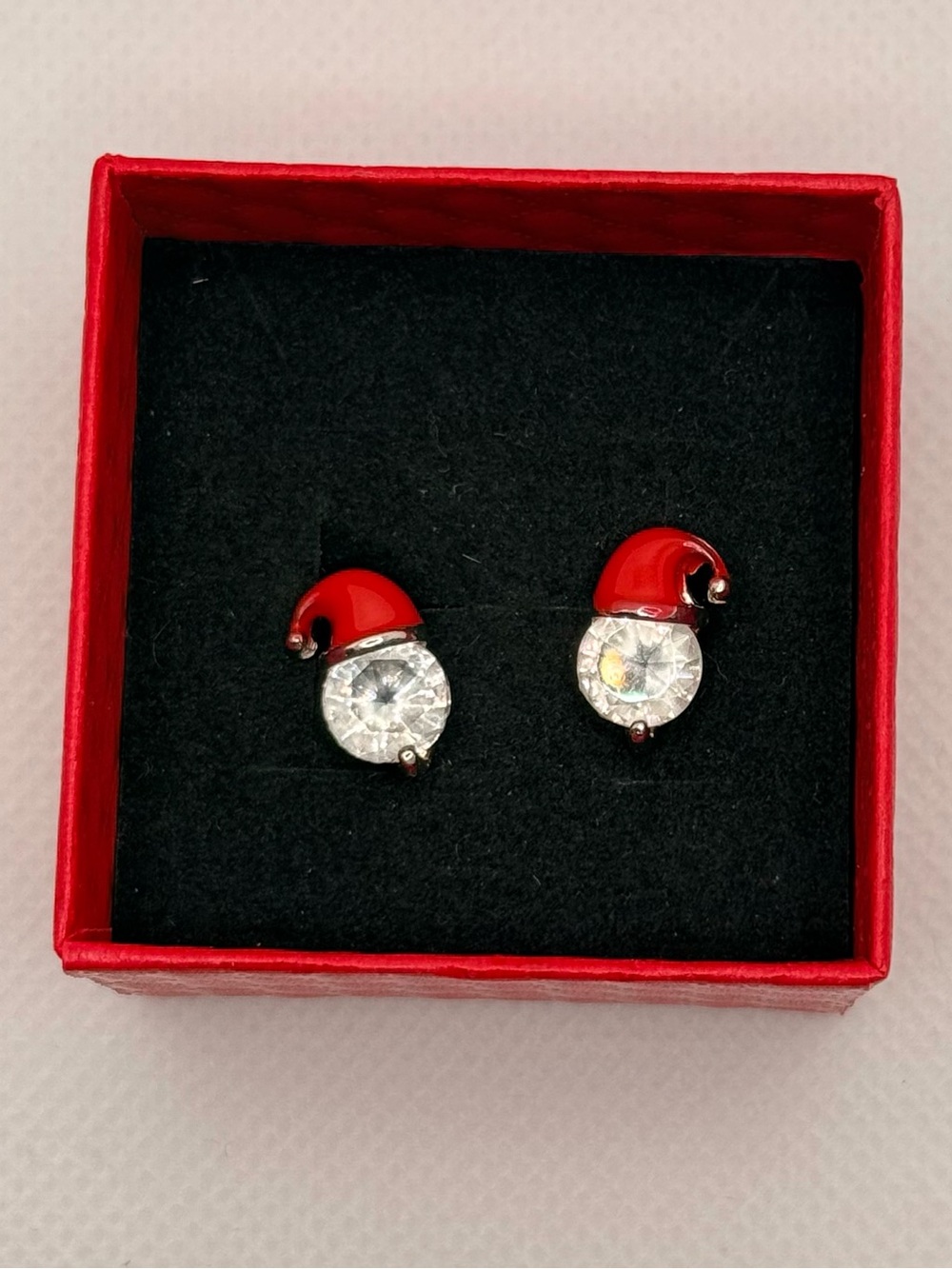 Red Enamel Santa Hat Crystal Stud Earrings - Women Jewelry